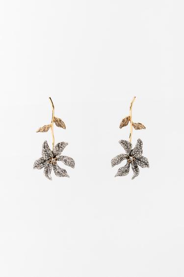 FLOWER GEM EARRINGS - Golden by Zara