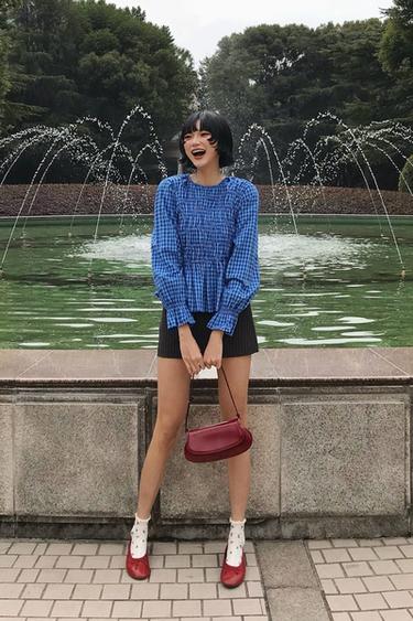 Zara 彈性ギンガム格紋襯衫 - 藍色 / 靛青色