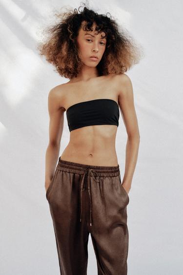 PANTALON FLUIDE EFFET FROISSÉ - Marron de Zara - Image 1