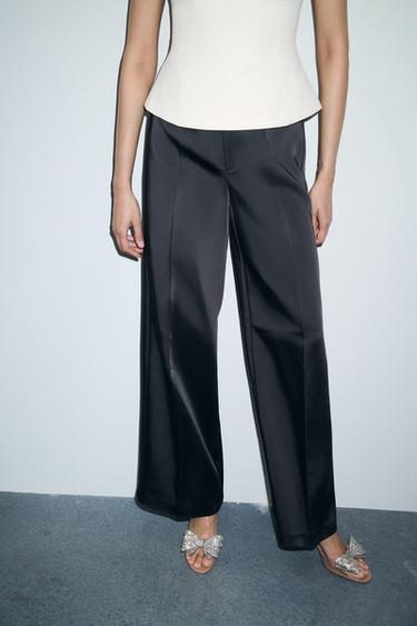 HIGH-WAIST SATIN TROUSERS - Black by Zara - Image 0
