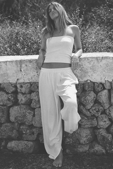 PANTALÓN PUNTO BOMBACHO - Blanco de Zara