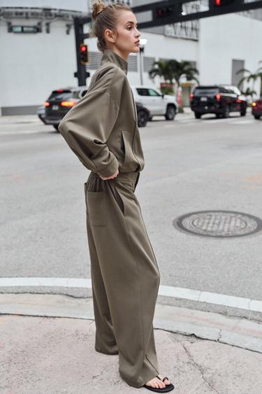 Zara PIN TUCK STRAIGHT LEG PANTS - Khaki