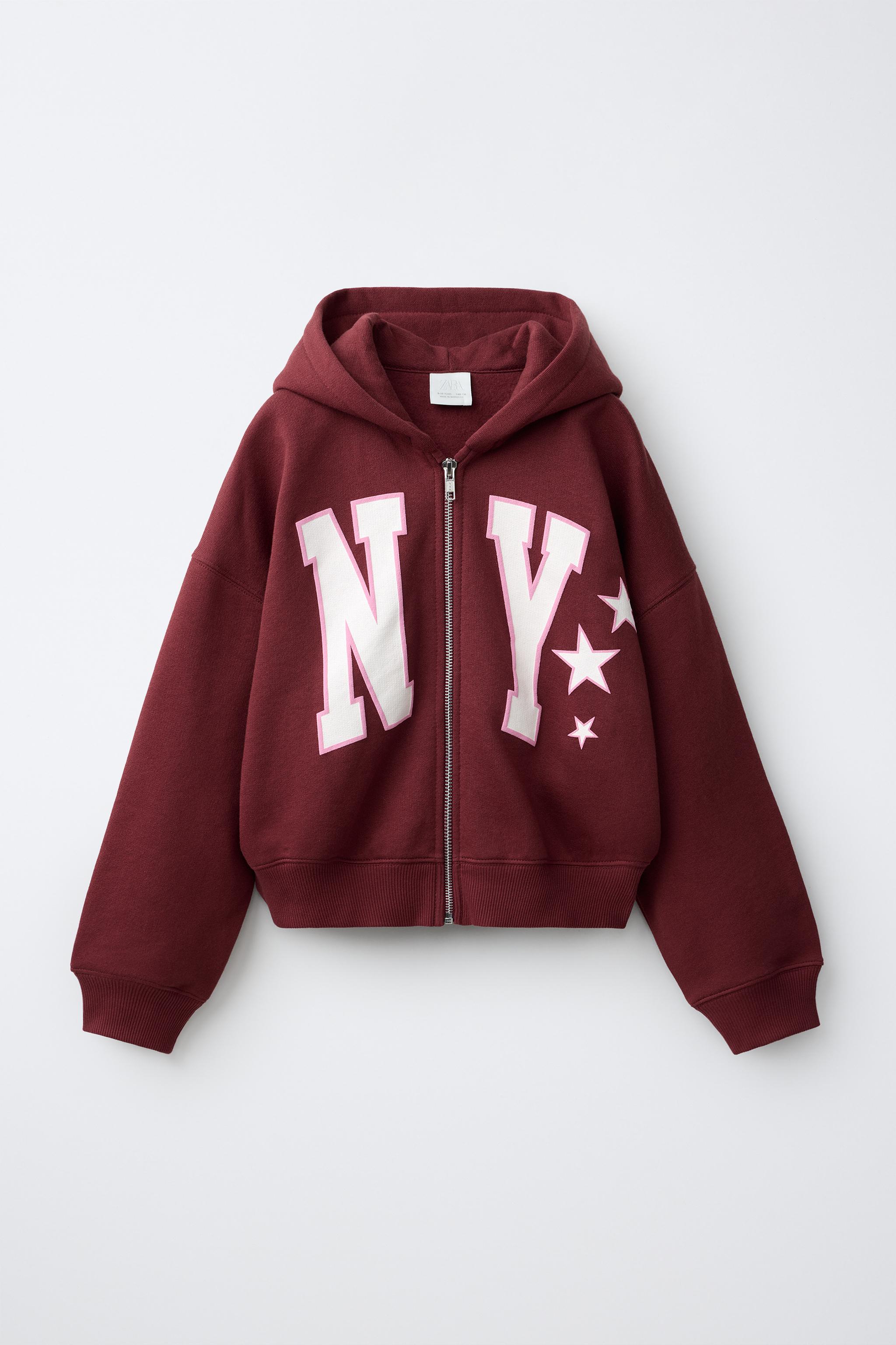 MOLETOM CROP COM CAPUZ VARSITY - Borgonha | ZARA Brasil
