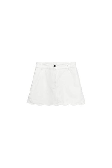 Zara Z1975 系列波浪下襬牛仔短褲裙 - 白色