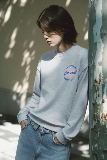 SLOGAN PRINT SWEATSHIRT - Grey marl by Zara