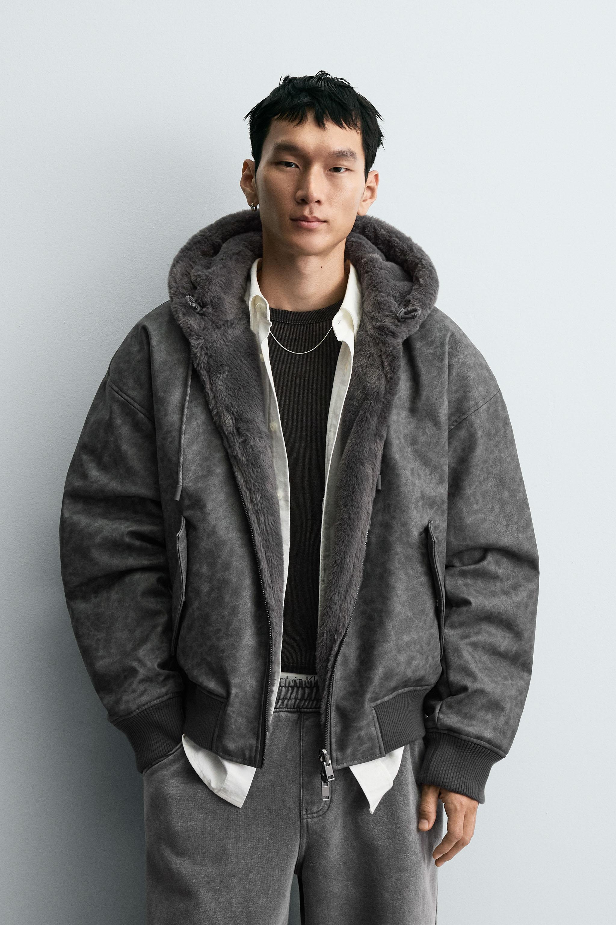 ZARA L ボア襟 ファイヤーマンジャケット　ダッフルコート 4-HA ZARA 16年秋冬メンズ新作アウター、レザージャケットやボア付きG