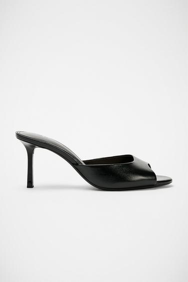 LEATHER HEELED MULES - Black by Zara