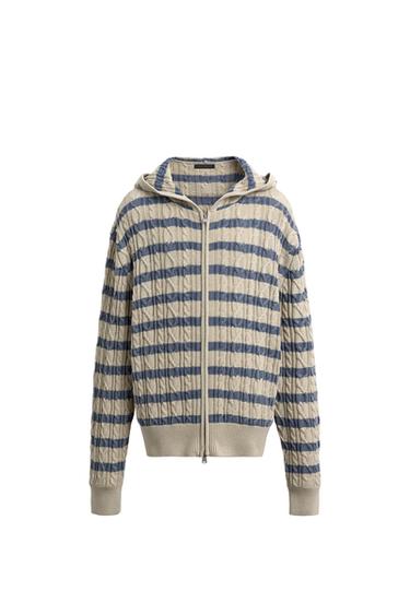HOODED CABLE-KNIT TEXTURED CARDIGAN - Beige by Zara