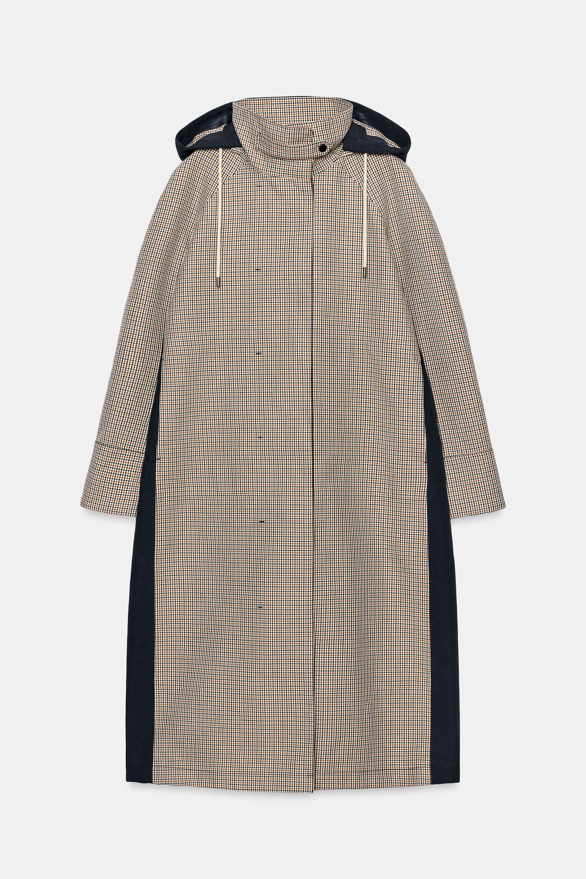 ZW COLLECTION LONG CHECK TRENCH COAT - brown/white | ZARA United