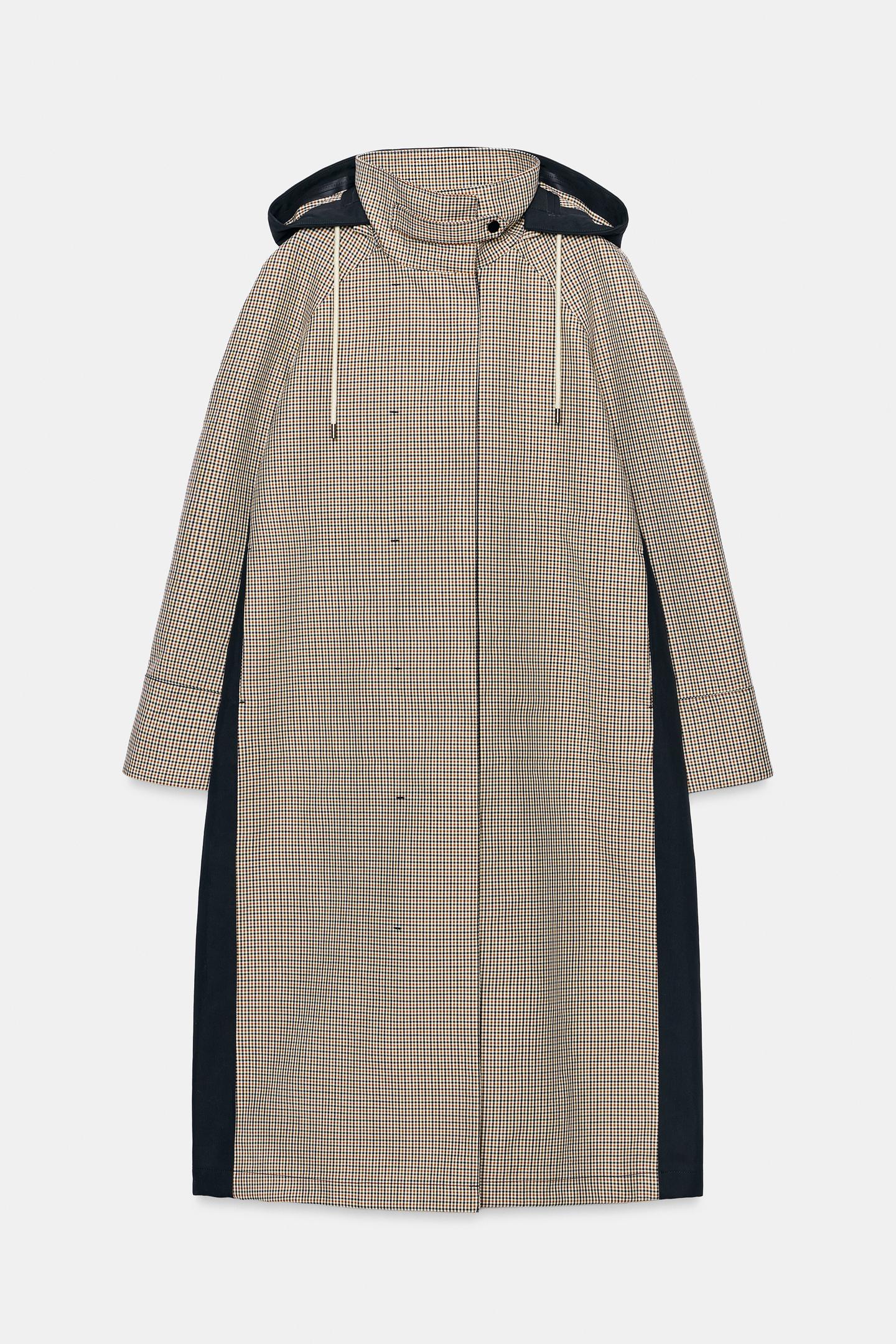 Женское пальто Zara ZW Collection Long Plaid Trench, цвет: Коричневый / Белый — фото 11