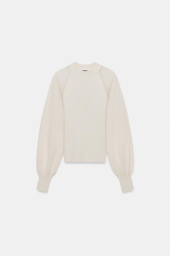 CONTRAST SLEEVE KNIT JUMPER - Pearl grey by Zara - Image 4