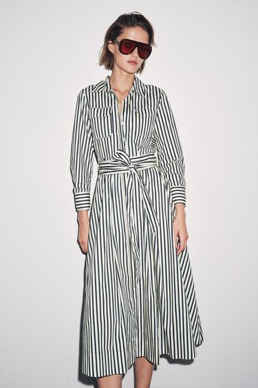 STRIPED SHIRT DRESS ZW COLLECTION - Ecru / Blue by Zara - Image 3