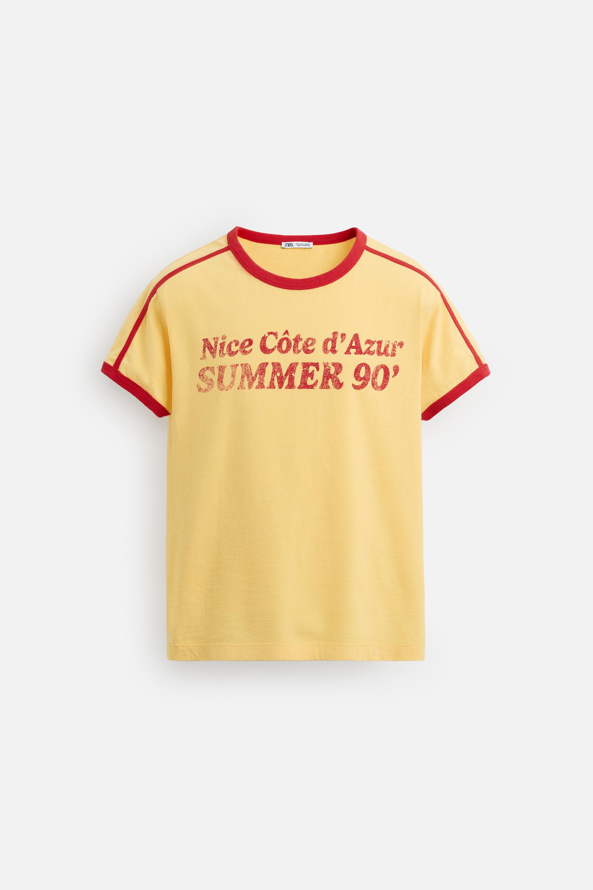 ZARA【NEW】SLOGAN T-SHIRT WITH CONTRAST RIB RACING PRINT T-SHIRT - White | ZARA United Kingdom