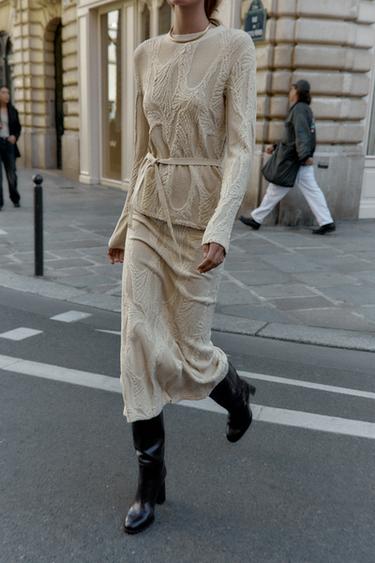 PULL EN JACQUARD AVEC CEINTURE - Écru moyen de Zara - Image 4