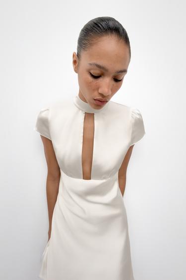 SATIN DRESS WITH OPENING - White by Zara - Image 3