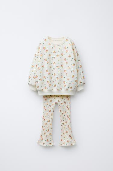 CONJUNTO SUDADERA Y LEGGING RIB FLARE ESTAMPADO - Crudo de Zara