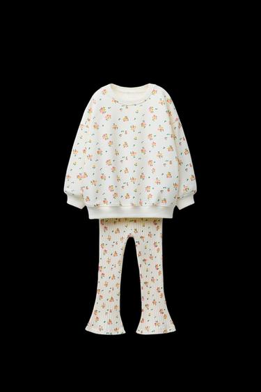 PRINTED RIB FLARE SWEATSHIRT AND LEGGINGS SET - Ecru by Zara - Image 0
