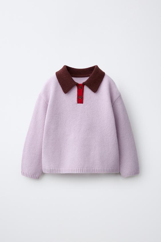 Zara 100% WOOL COLORBLOCK KNIT POLO - Light lilac - Image 0