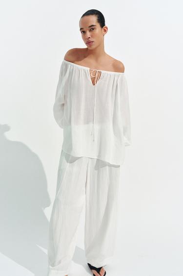 ZW COLLECTION LINEN BLEND BLOUSE - White by Zara