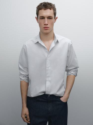Zara Regular fit striped cotton poplin shirt - White