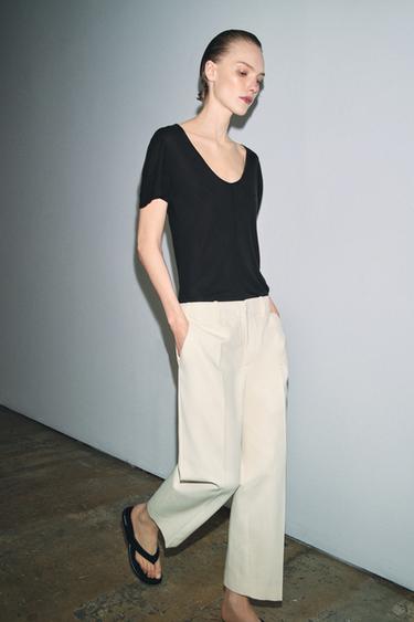 PANTALÓN CROPPED ZW COLLECTION - Crudo de Zara