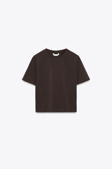 クロップド ストレッチ ＴシャツチョコレートZaraのクロップド ストレッチ Ｔシャツ - チョコレート 