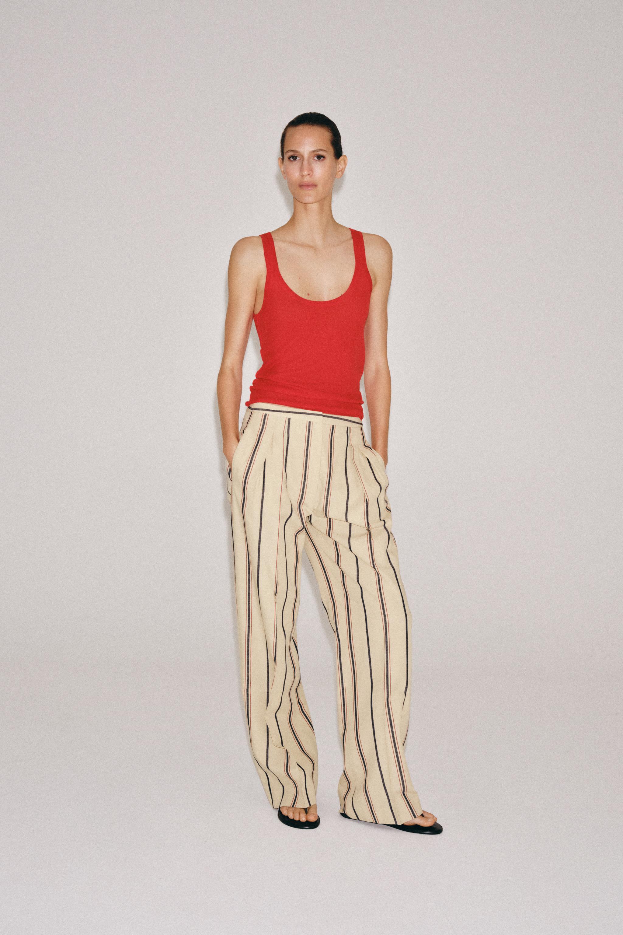 Женские брюки Zara ZW COLLECTION STRIPED PLEATED TROUSERS — фото 6