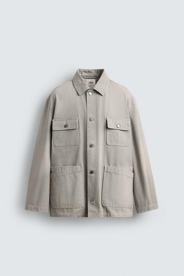 RELAXED FIT WASHED JACKET WITH POCKETS - Grey / Blue by Zara