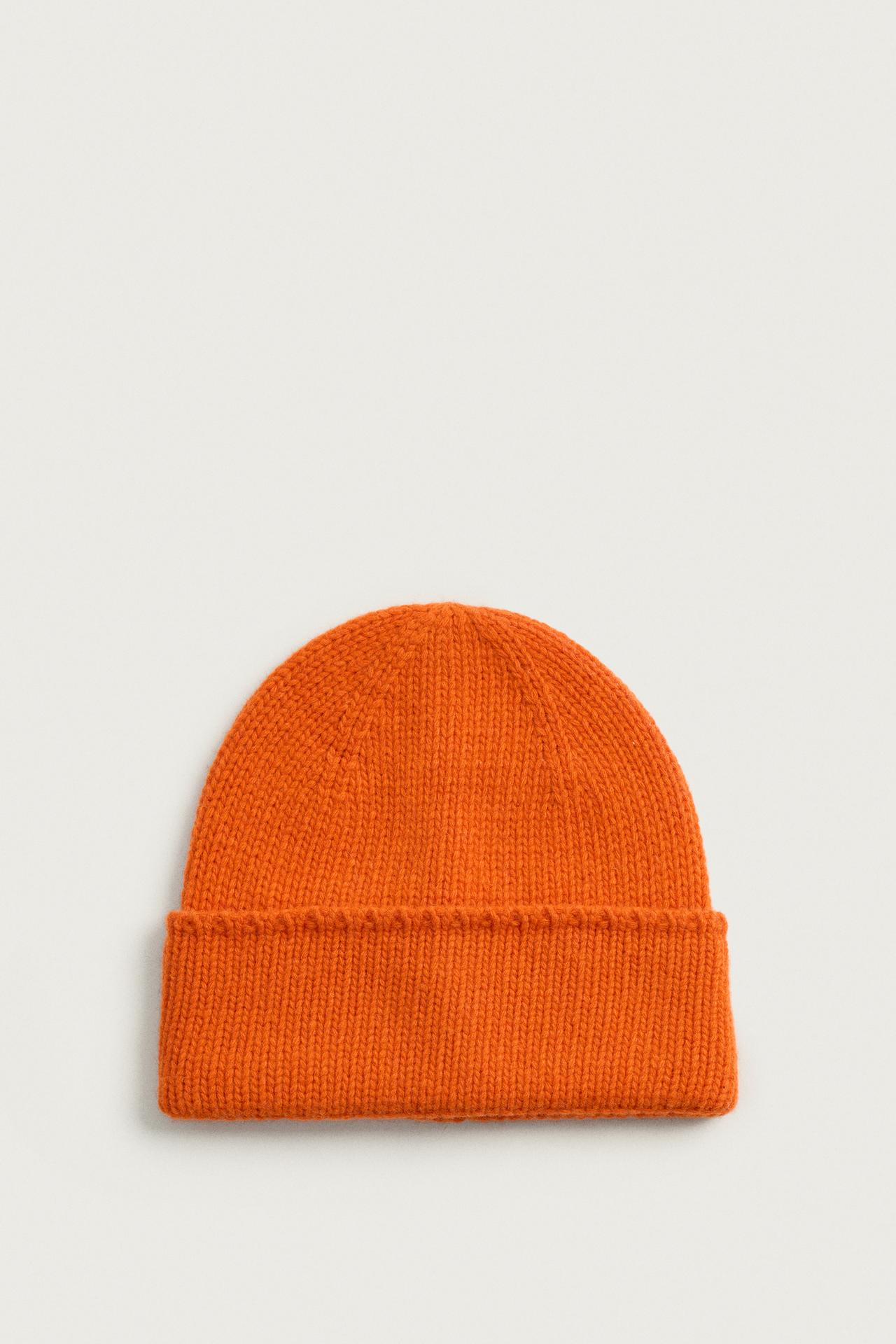 WOOL BLEND KNIT BEANIE — Orange