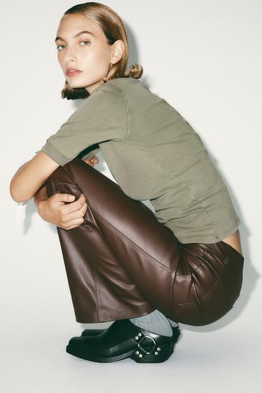 Zara WASHED COTTON T-SHIRT - Dark mink