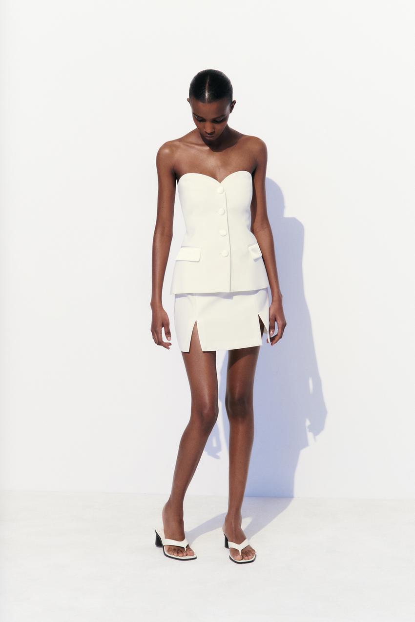 Zara - Zara Linen Blend White Corset Top on Designer Wardrobe