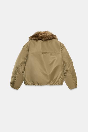 VESTE BOMBER COL EFFET FOURRURE ZW COLLECTION - Vert olive de Zara - Image 6