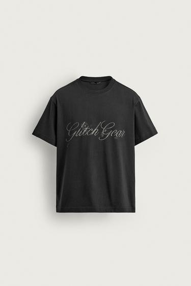 Zara WASHED TEXT CROPPED FIT T-SHIRT - Anthracite grey