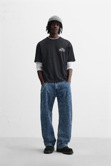 ФУТБОЛКА С КОНТРАСТНЫМ ПРИНТОМ — ЧЕРНЫЙ от Zara — изображение 0