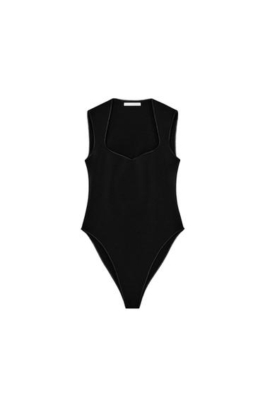 BODY بفتحة صدر مربعة STRETCH - أسود الخاص بـ Zara