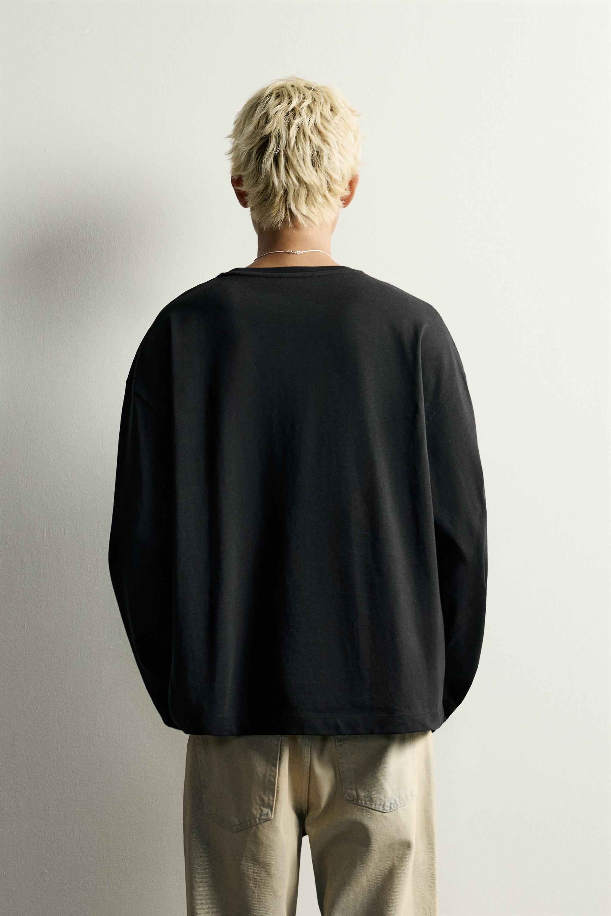 Мужские футболки Zara STRIPED RELAXED FIT LONG SLEEVE T-SHIRT — фото 3
