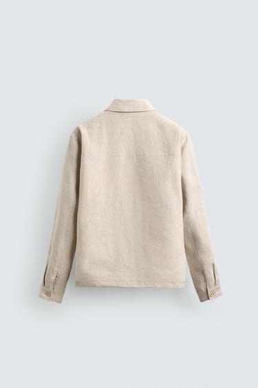 100% LINEN ZIP-UP OVERSHIRT - Light beige by Zara - Image 8