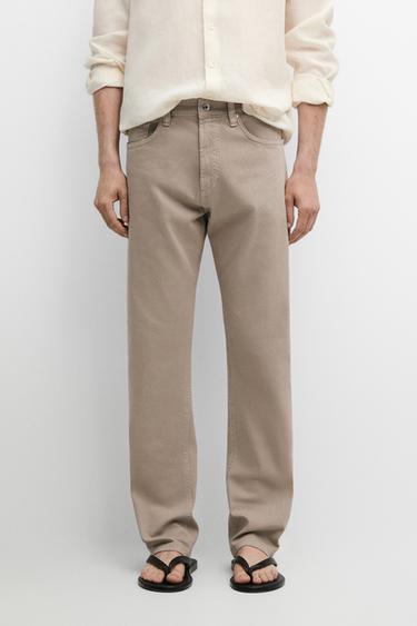Zara Lightweight tapered fit denim-effect trousers - Mink