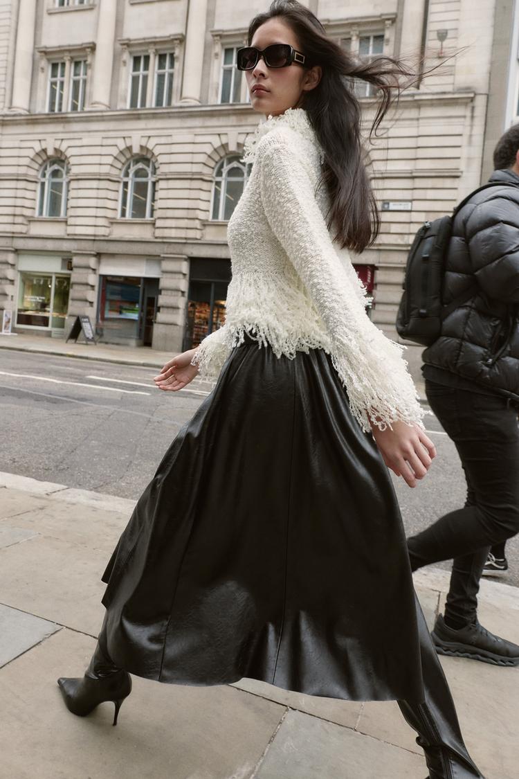 FAUX LEATHER CAPE MIDI SKIRT WITH BELT Black ZARA United Kingdom