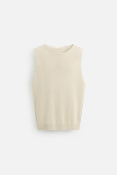 RELAXED FIT KNIT TANK TOP - Light beige by Zara