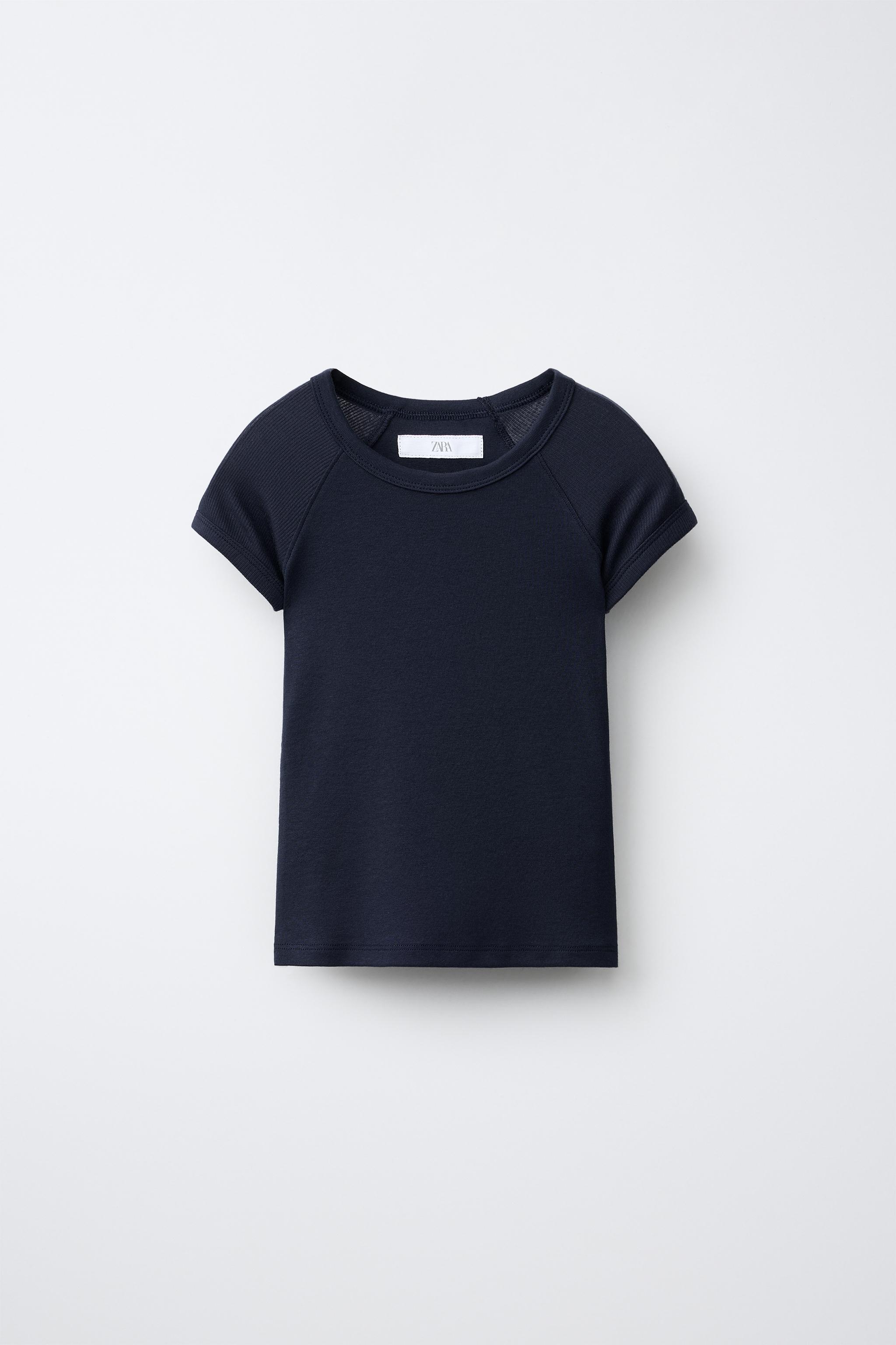 COTTON AND MODAL PLAIN T-SHIRT — Navy blue