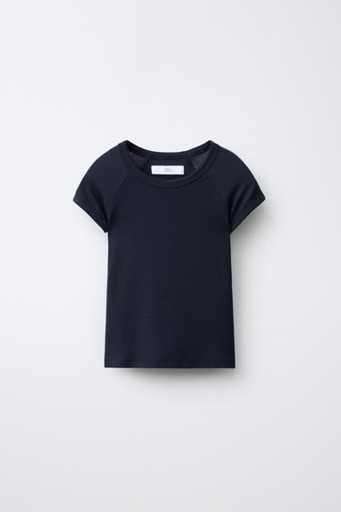 COTTON AND MODAL PLAIN T-SHIRT - Navy blue by Zara