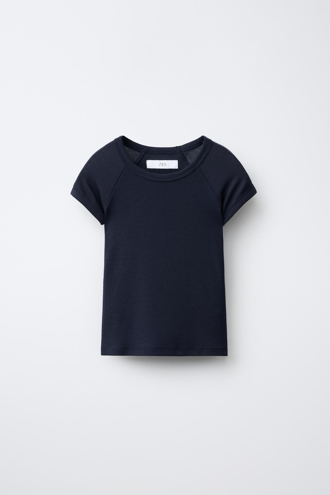 COTTON AND MODAL PLAIN T-SHIRT — Navy blue