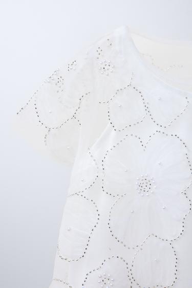 VESTIDO TUL CON ABALORIOS - Blanco de Zara