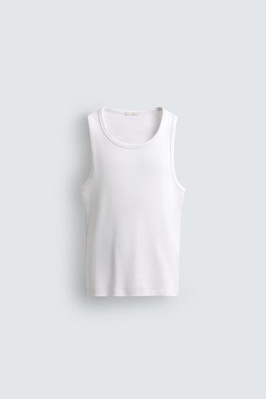 BASIC RIBBED TANK TOP - White by Zara