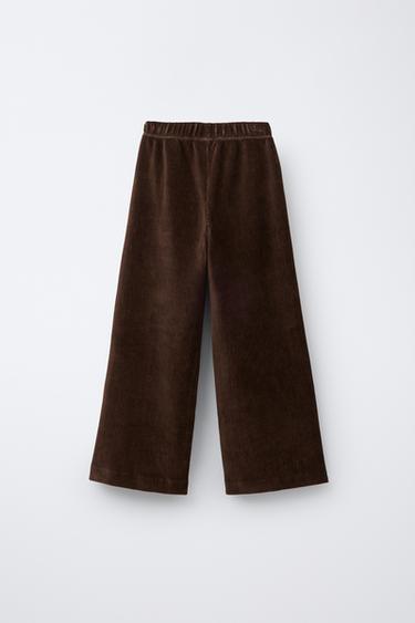PANTALON WIDE LEG EN VELOURS CÔTELÉ - Marron de Zara - Image 1