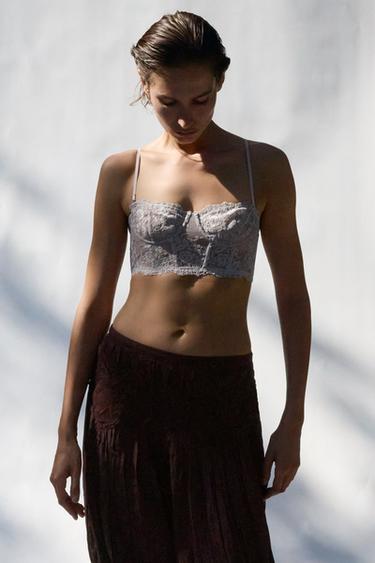 PANTALON BOUFFANT PLISSÉ CROCHET - Marron de Zara - Image 1