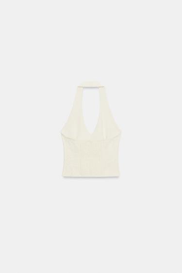 JACQUARD HALTER TOP WITH FROG FASTENING - Ecru by Zara - Image 5