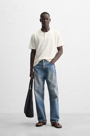 Zara BUTTON NECK T-SHIRT - Ecru - Image 0