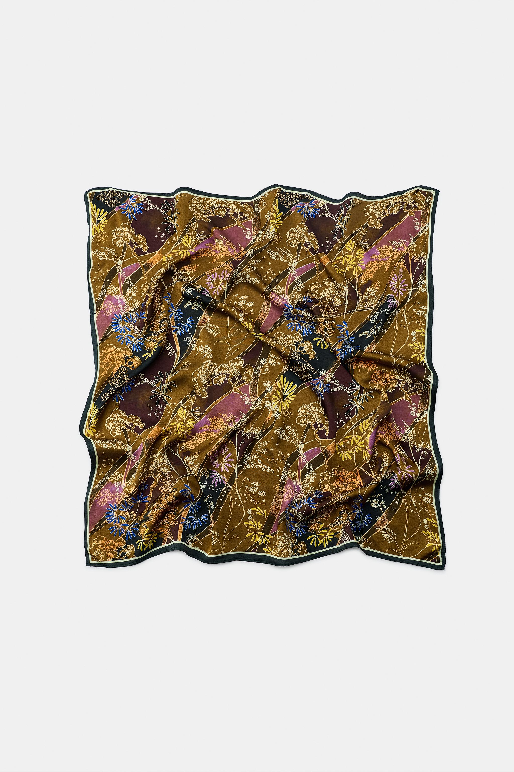 Zara satin printed scarf, 100% viscose, 8”x 80” PAISLEY PRINT VISCOSE SILK BLEND SCARF - Olive green | ZARA  main image 2